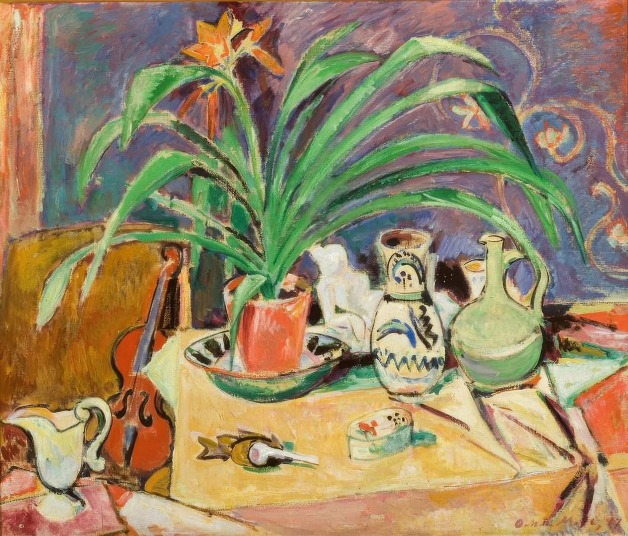 O.Moll, stilleben med amaryllis i blomst af Oskar Moll