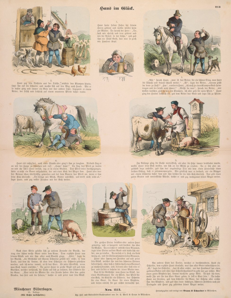 Hans in Luck (efter brødrene Grimm) broadsheet udgivet af Gustav Weise, Stuttgart, 1860 af Oskar Pletsch