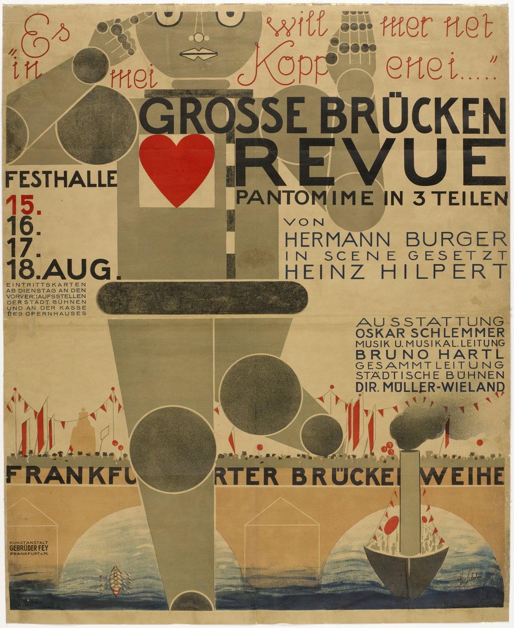 Plakat til Bridgefestivalen (pantomime) - Plakat til Den Store Brorevy, af Schlemmer, Oskar (1888-1943). Farvelitografi af Oskar Schlemmer