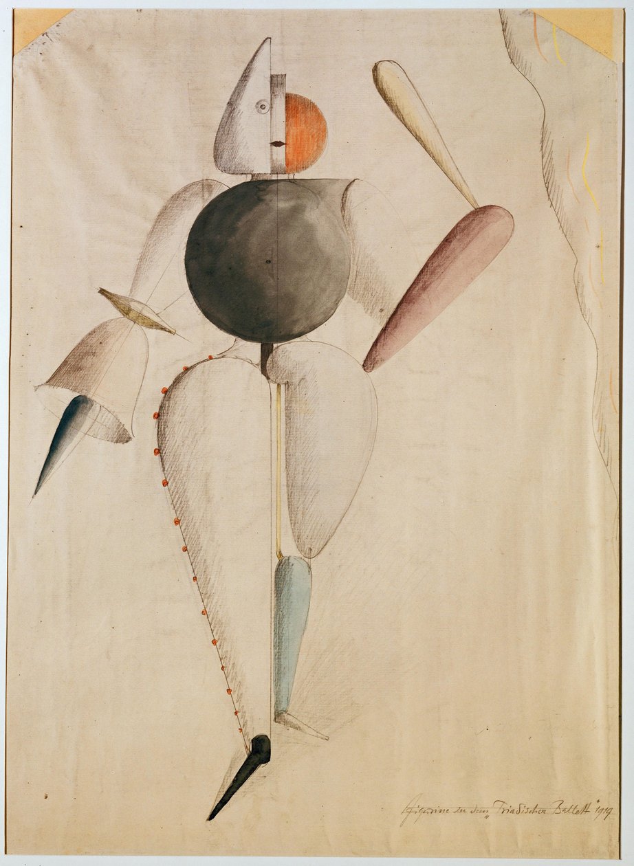 Kostumedesign til Triadic Ballet, af Schlemmer, Oskar (1888-1943). Akvarel på papir af Oskar Schlemmer