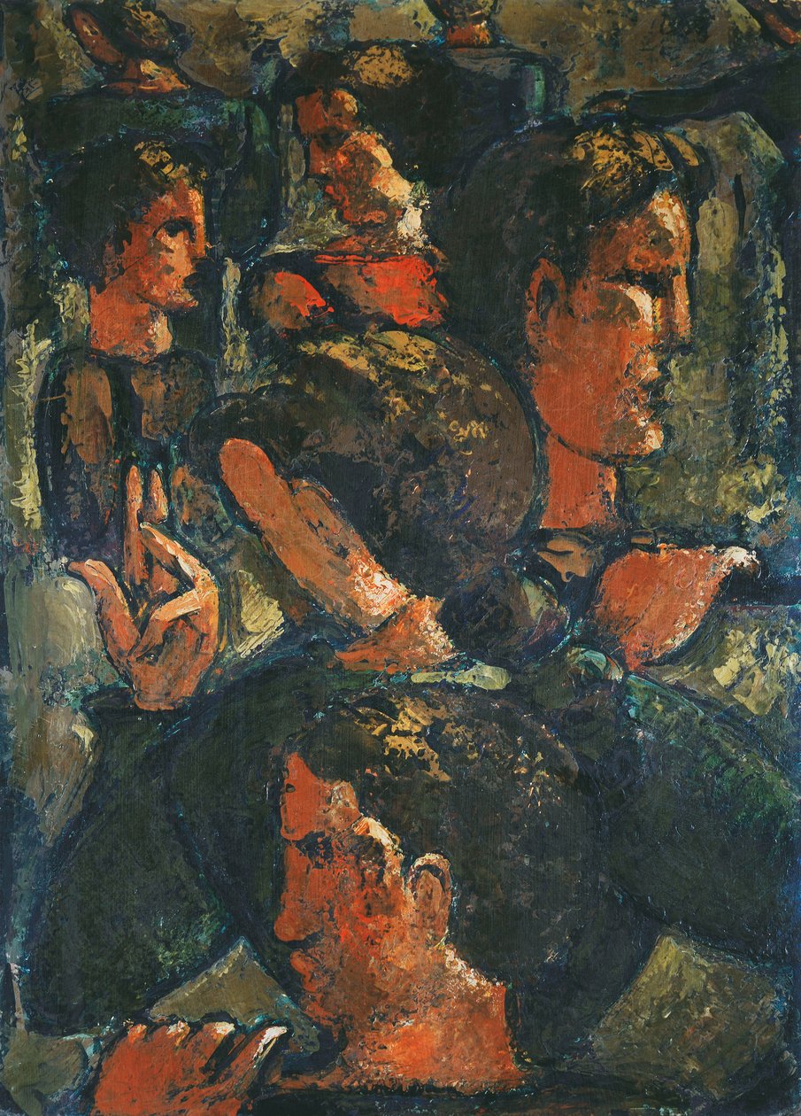 Gruppe af figurer med løftet hånd; Gruppe af figurer med løftet hånd af Oskar Schlemmer