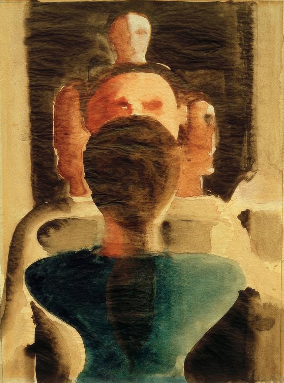 Koncentrisk gruppe med en kvindefigur bagfra af Oskar Schlemmer