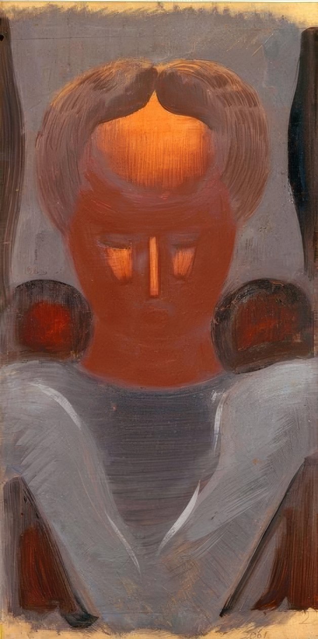 Hoved med oplyst pande af Oskar Schlemmer