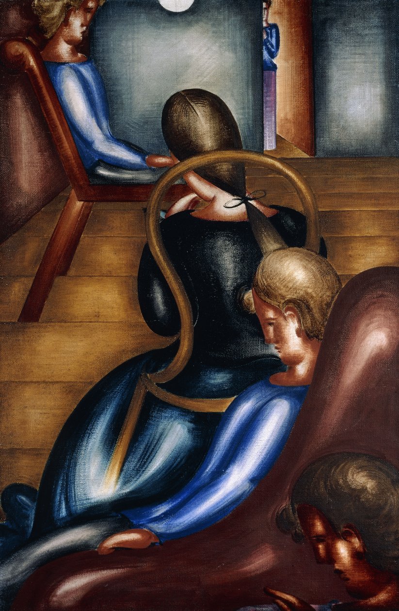 stor stillesiddende gruppe 1; Stor siddegruppe 1 af Oskar Schlemmer