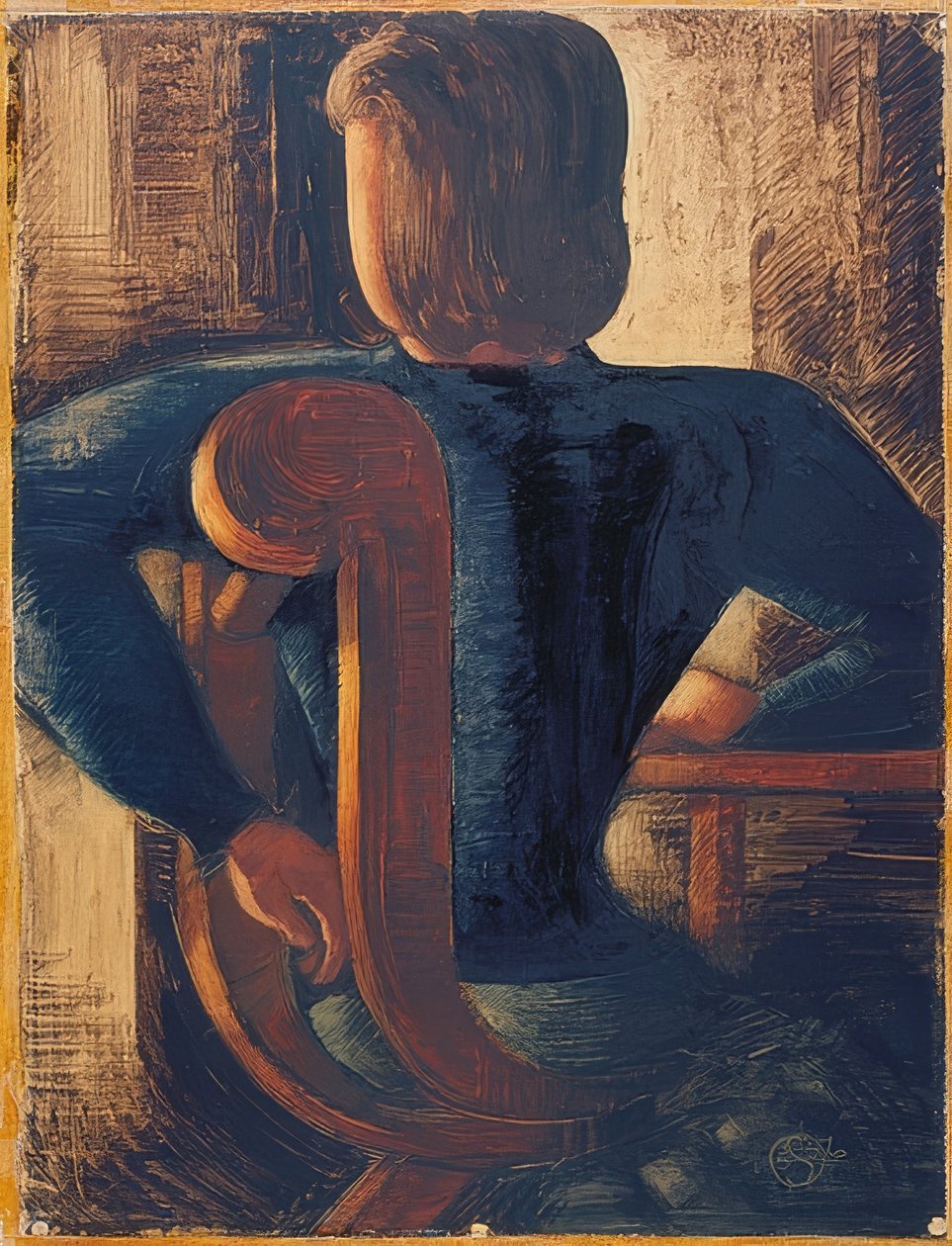 Folk sidder på ryggen ved bordet. 1936 af Oskar Schlemmer
