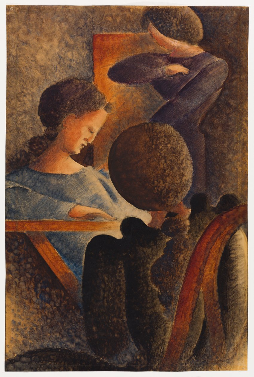 Gruppen med stillesiddende livsstil af Oskar Schlemmer