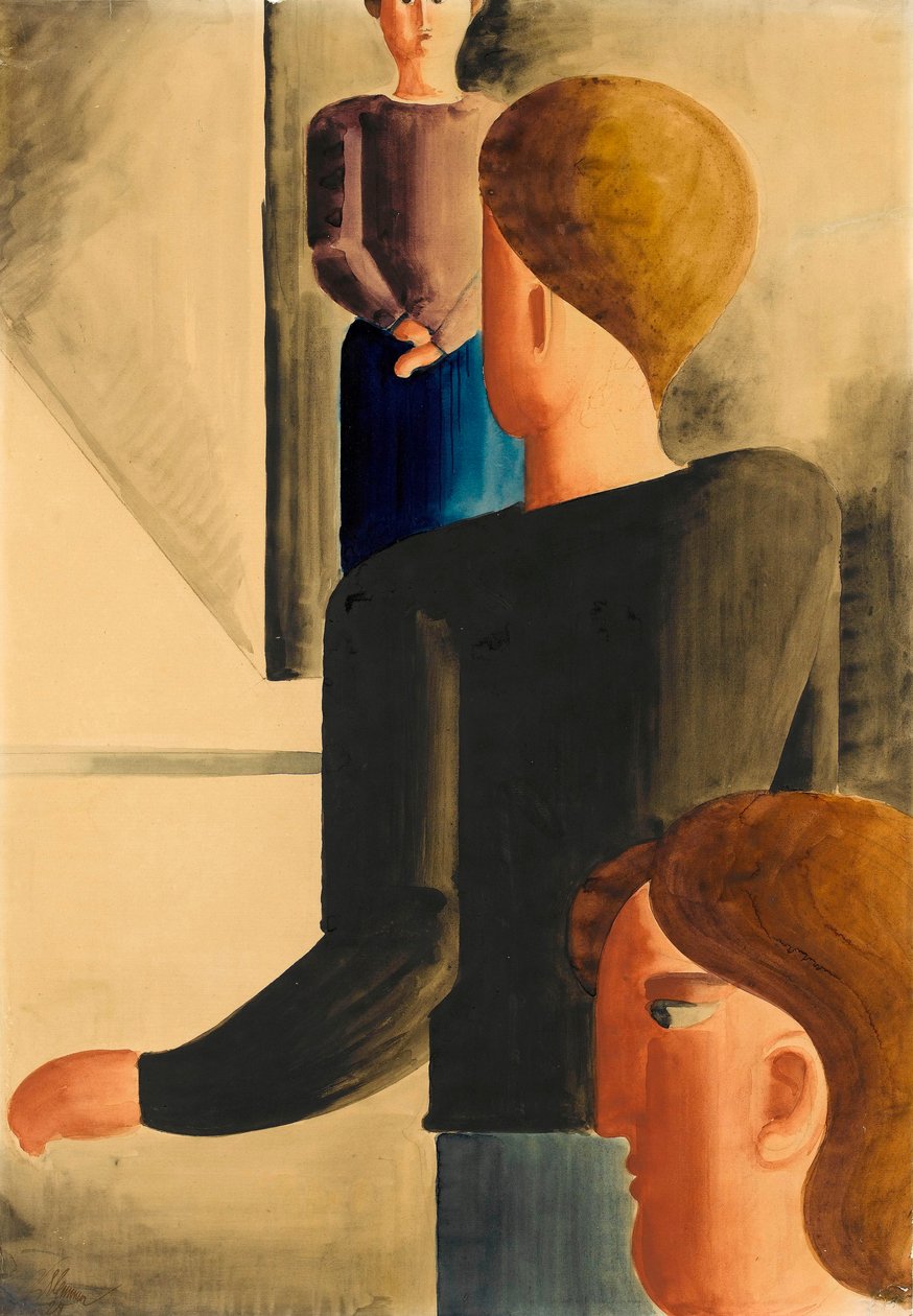 Tre figurer i rummet, enkel gestus, 1928. af Oskar Schlemmer