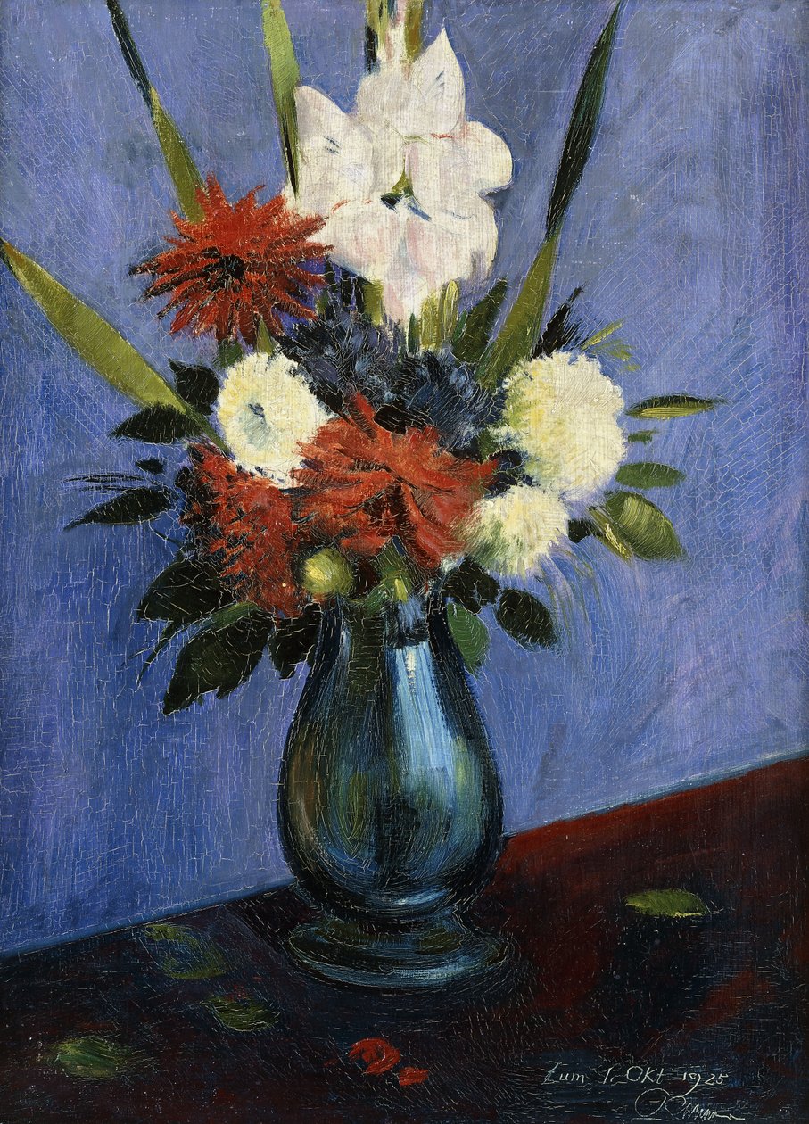 Vase af blomster med Gladiola og Dahlia; Blomstervase med gladioler og dahliaer af Oskar Schlemmer