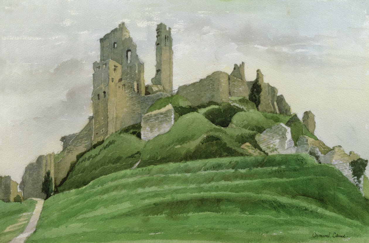 Corfe Castle (wc på papir) af Osmund Caine