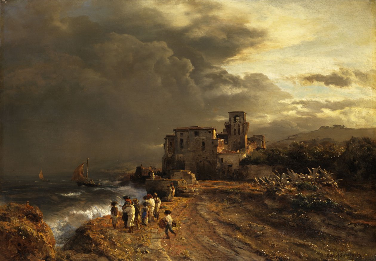 Tilbageværende storm på den italienske kyst af Oswald Achenbach