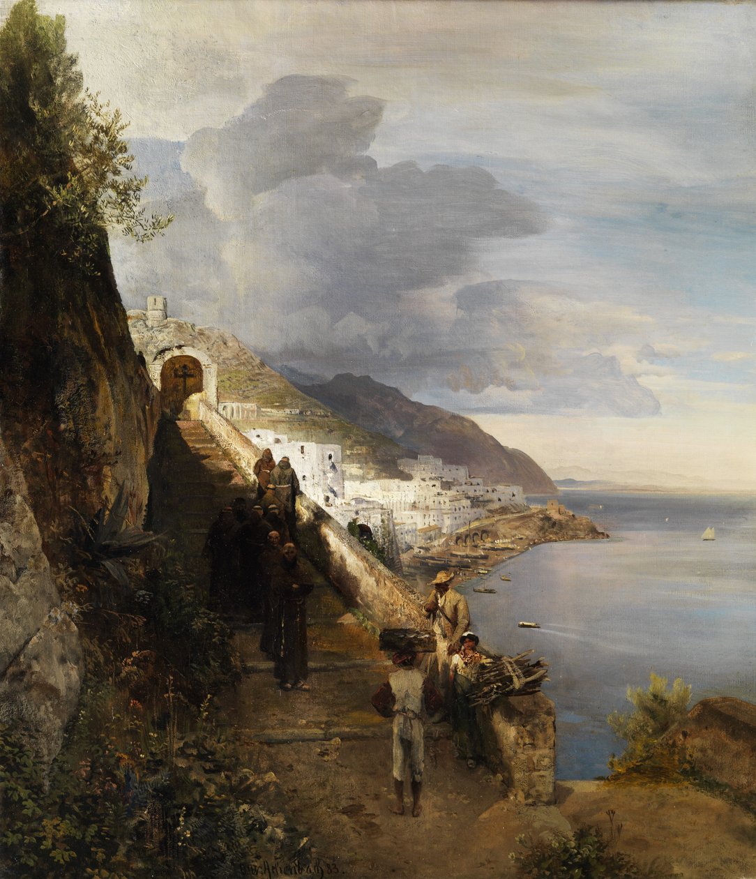 Amalfikysten med trappen til Capuchin -klosteret af Oswald Achenbach