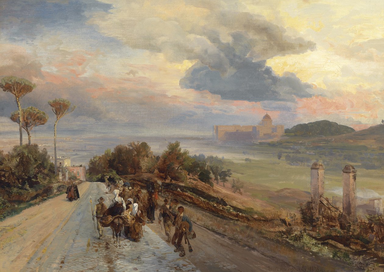 Via Cassia nær Rom med udsigt over Vatikanet af Oswald Achenbach