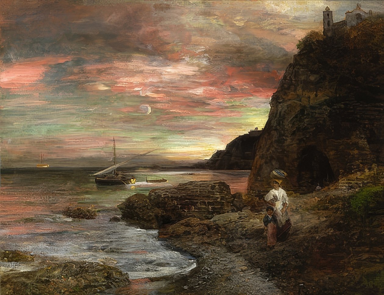 Aftensol ved Posillipo af Oswald Achenbach
