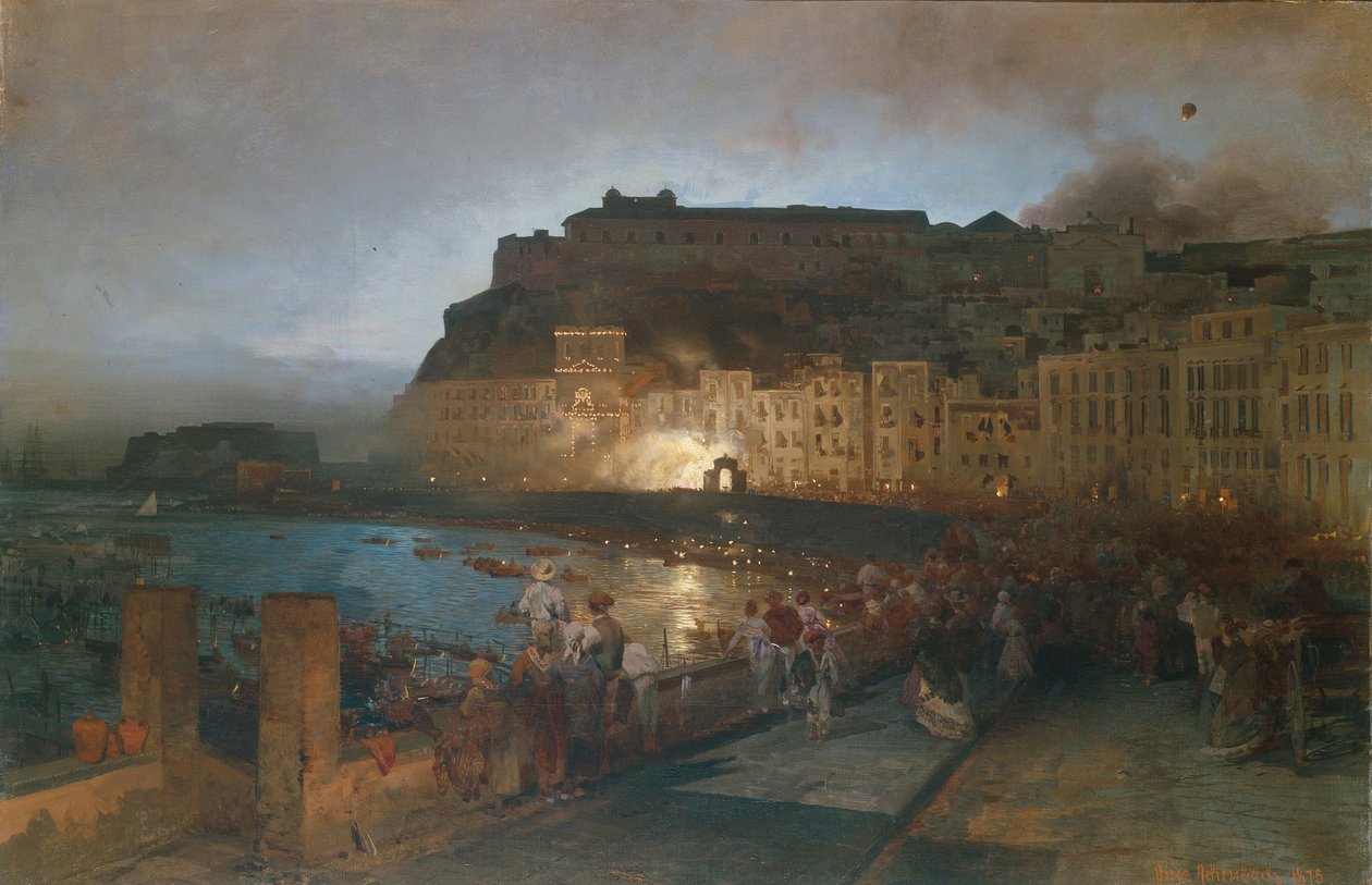 Fyrværkeri i Napoli, 1875 af Oswald Achenbach