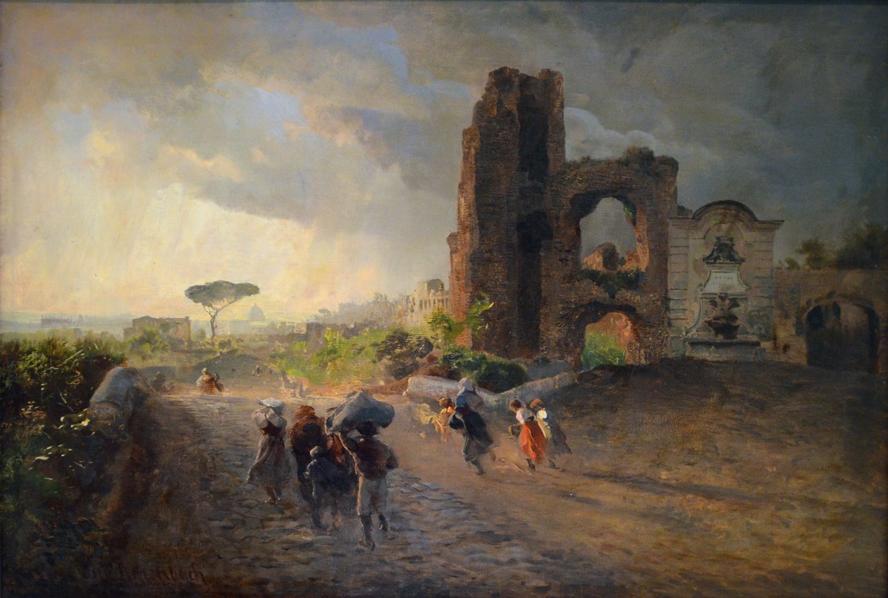 Fransk: Paysage romain Romersk landskab af Oswald Achenbach