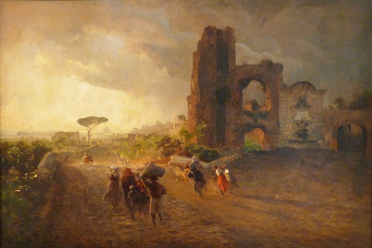 Fransk: Paysage romain Romersk landskab af Oswald Achenbach
