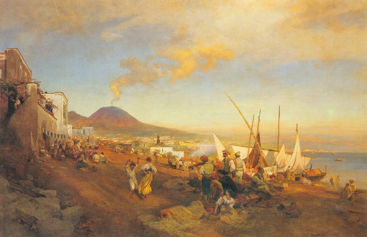 Tysk: På stranden i Napoli af Oswald Achenbach