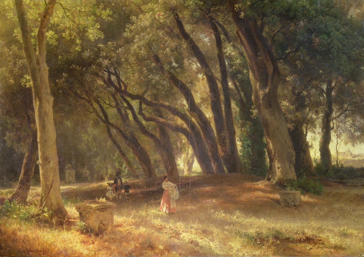 I Villa Borgheses have (olie på lærred) af Oswald Achenbach