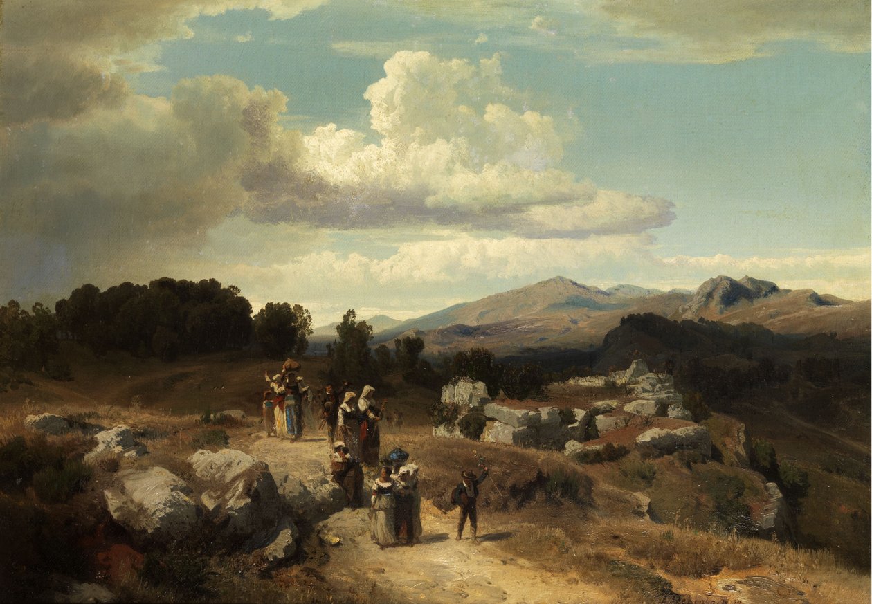 Søndagstur i det romerske landskab af Oswald Achenbach