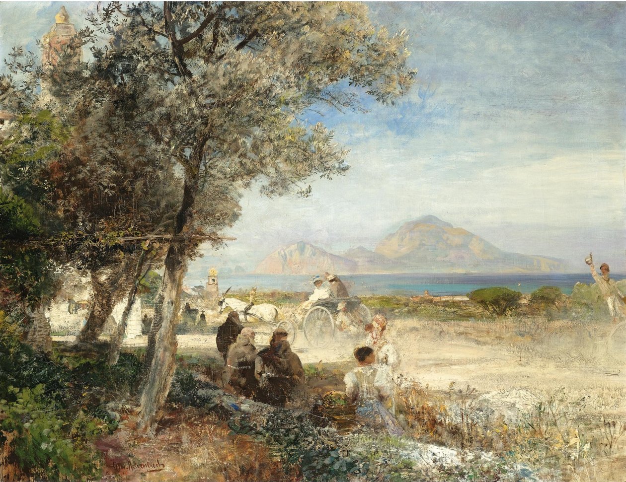 Udsigt over Napoli-bugten af Oswald Achenbach