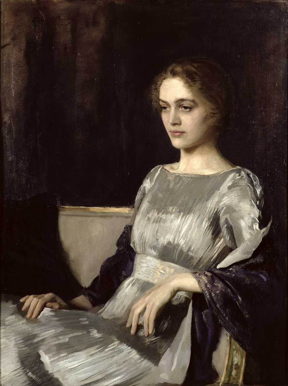 Miss Muriel Gore i en Fortuny-kjole af Oswald Hornby Joseph Birley