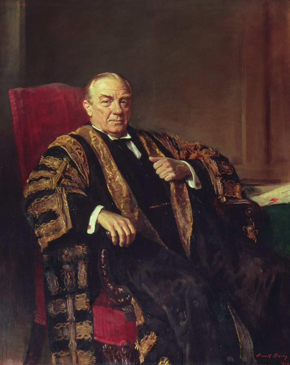 Portræt af Stanley Baldwin (1867-1947) (olie på lærred) af Oswald Hornby Joseph Birley