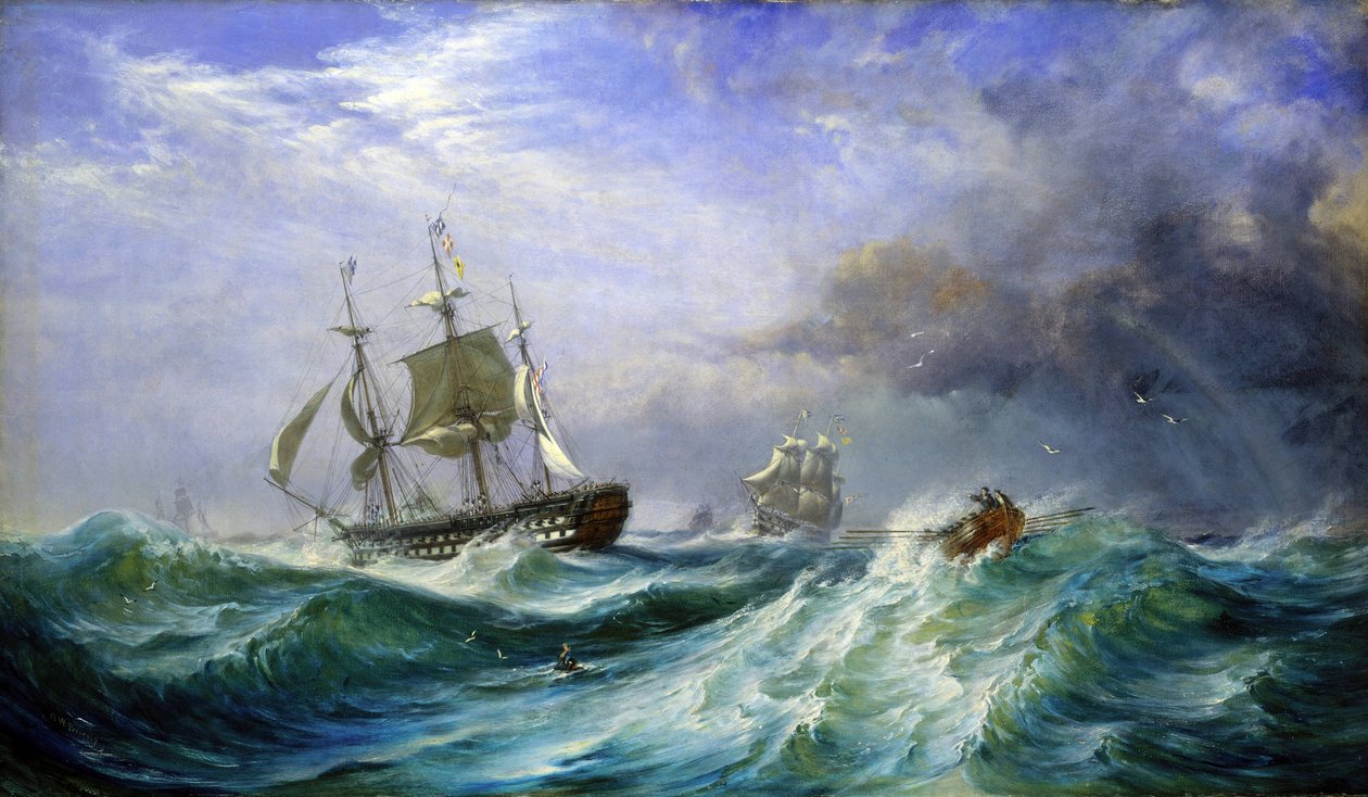 En mand til søs, der sender hjælp ud fra HMS 