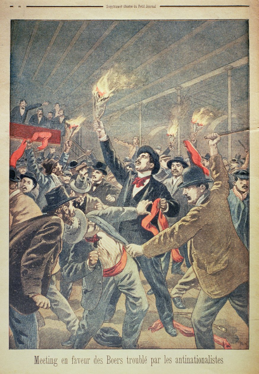 Et møde til fordel for boerne forstyrret af anti-nationalister, illustration fra Le Petit Journal, ca. 1899 af Oswaldo Tofani