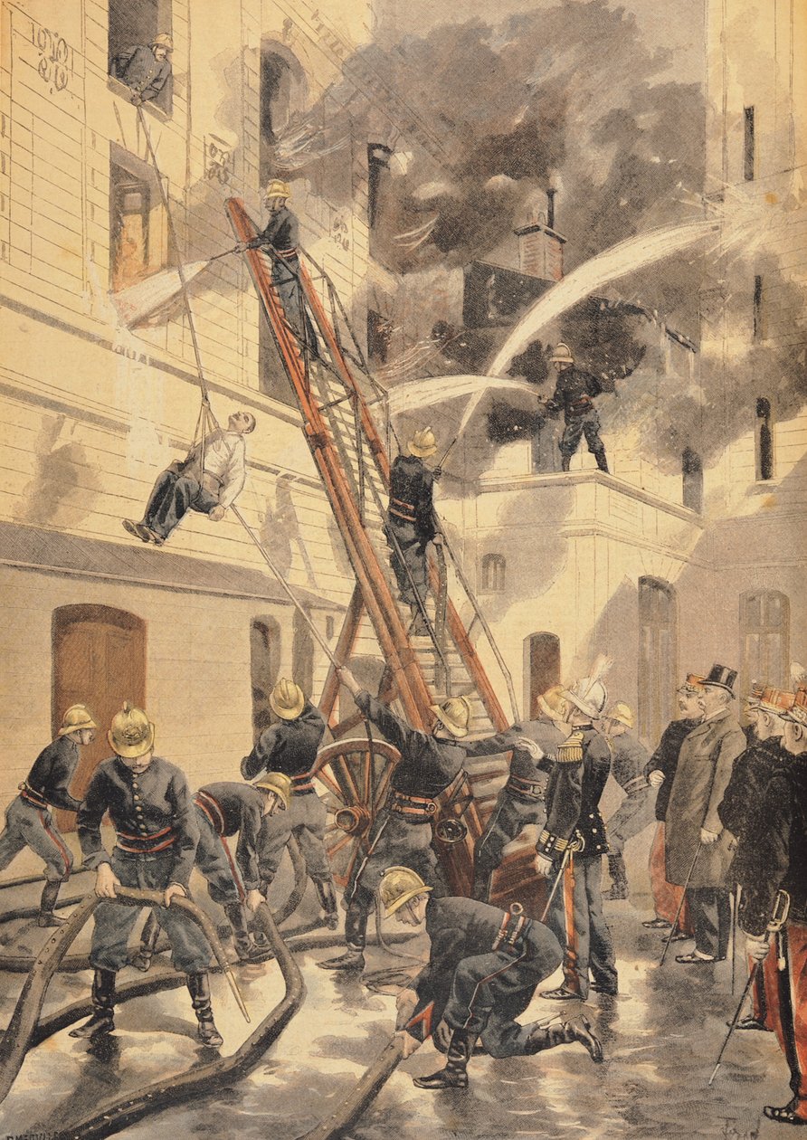 Felix Faure (1841-99) med brandmændene, fra "Le Petit Journal", 20. februar 1898 af Oswaldo Tofani