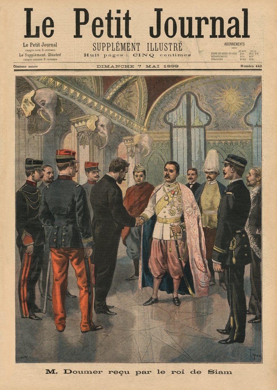 Paul Doumer, generalguvernør i Indokina, modtaget i Bangkok af Chulalongkorn, konge af Siam som Rama V, , illustration på forsiden fra 