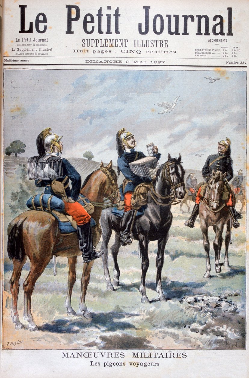 Franske militærmanøvrer: Brug af brevduer til at kommunikere, 1897 af Oswaldo Tofani