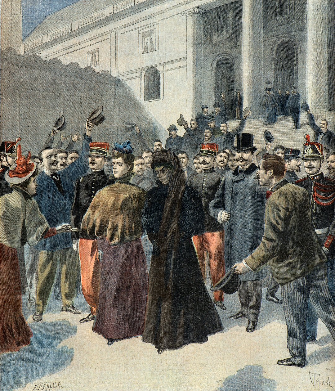 Oberst Hubert Henrys enke forlader retsbygningen (Dreyfus-affæren) af Oswaldo Tofani
