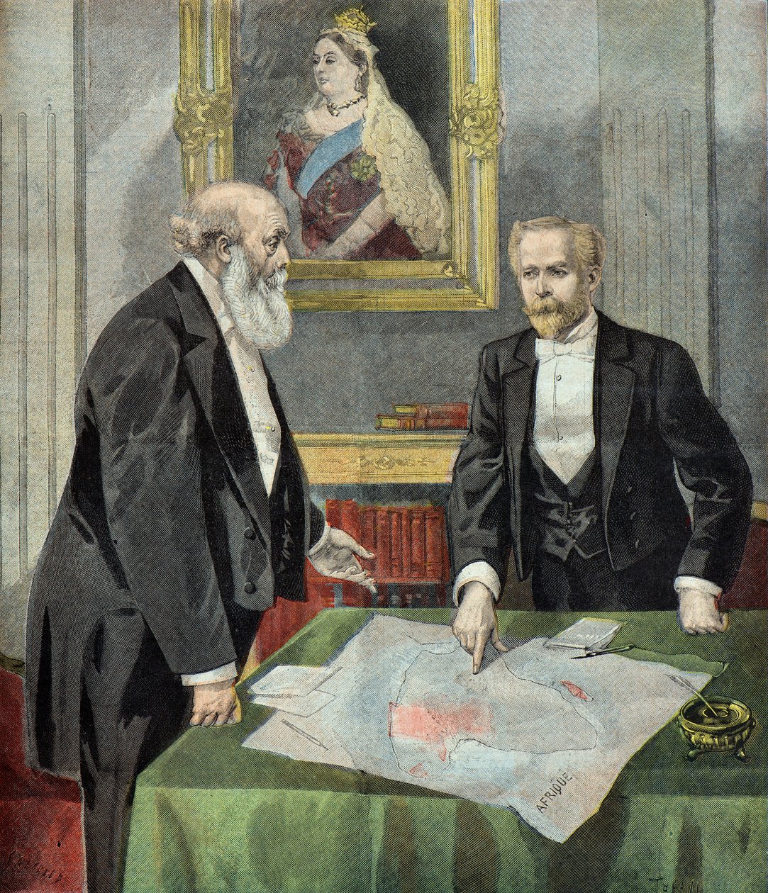 Lord Salisbury og Paul Cambon afgrænser indflydelseszonerne i Afrika af Oswaldo Tofani