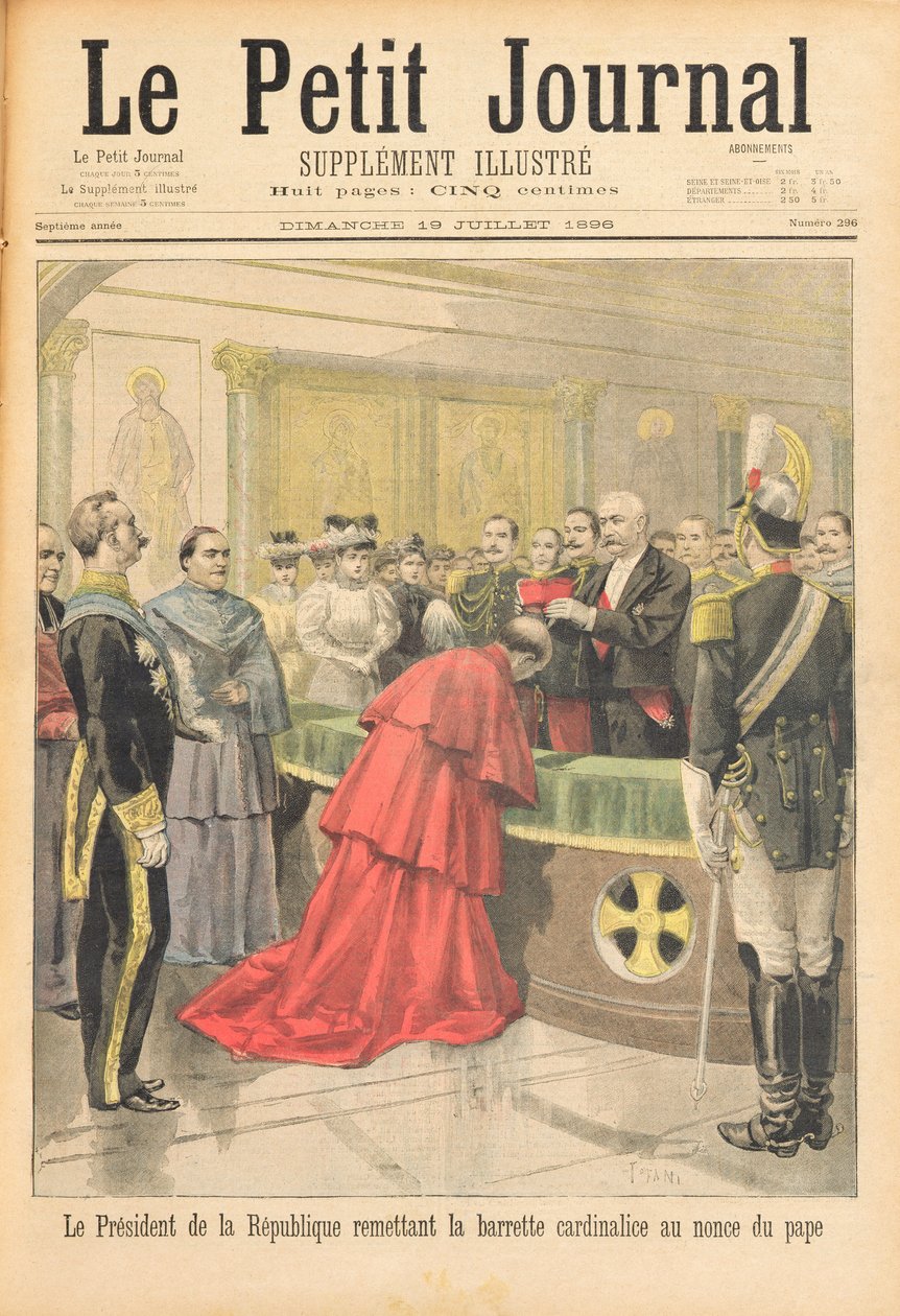 Den apostoliske nuncio, der modtager den røde hat fra præsidenten for den franske republik, fra Le Petit Journal, 19. juli 1896 af Oswaldo Tofani