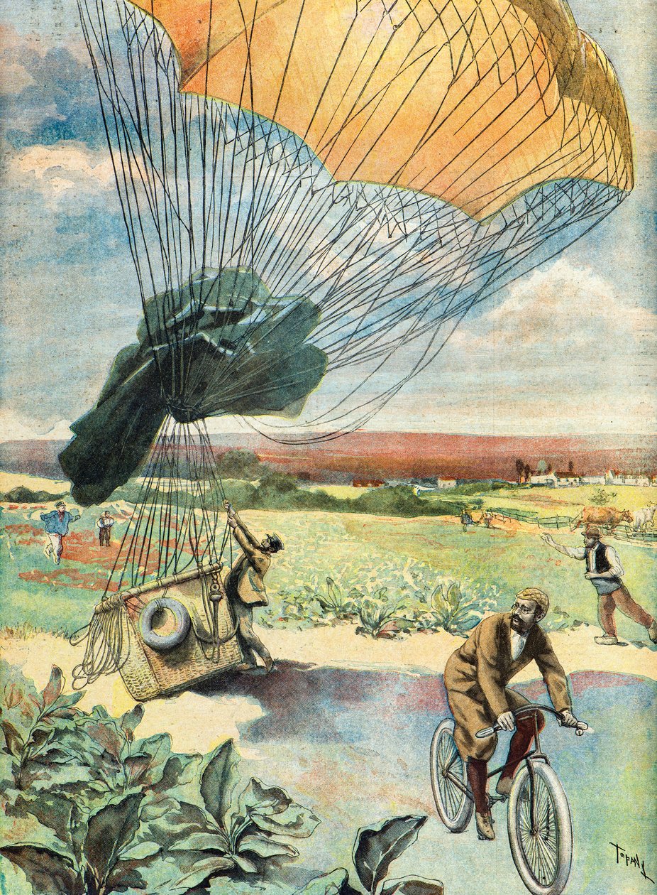 Ballonlanding på en åben mark af Oswaldo Tofani