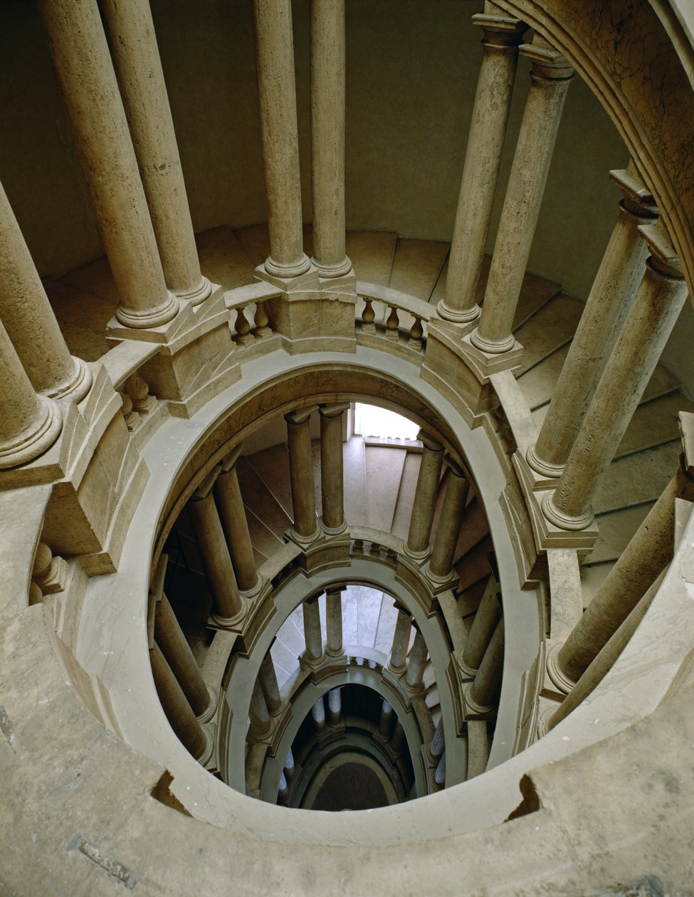 Palazzetto (Lille Palads) detalje af vindeltrappen set fra oven, 1589 af Ottaviano Mascherino