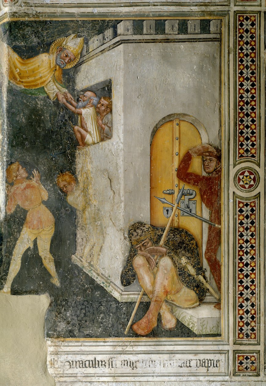 Miracle of Saint Augustine, en uskyldig fange bliver løsladt (Fresco af Ottaviano Nelli