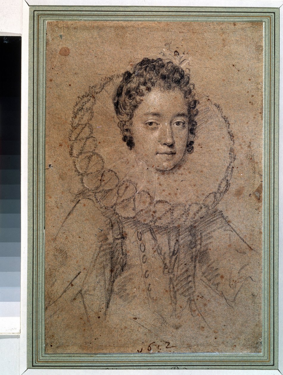 ""Portræt af en dame af aristokratiet"" hun bærer en bred krave (jordbær). Tegning af Ottavio Maria Leoni (1578-1630) 1612 Pushkin Museum, Moskva af Ottavio Mario Leoni