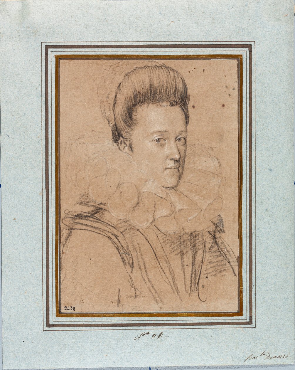 Portræt af Eleonore de Medicis (Eleonora de Medici) (1567-1611) Hustru til Vincent I af Gonzague, hertug af Mantua (Vincenzo I Gonzaga, hertug af Mantua) (1562-1612) Tegning af Ottavio Leoni (1578-1630) Genes, Strada Nuova Museums, inv 2432 af Ottavio Mario Leoni