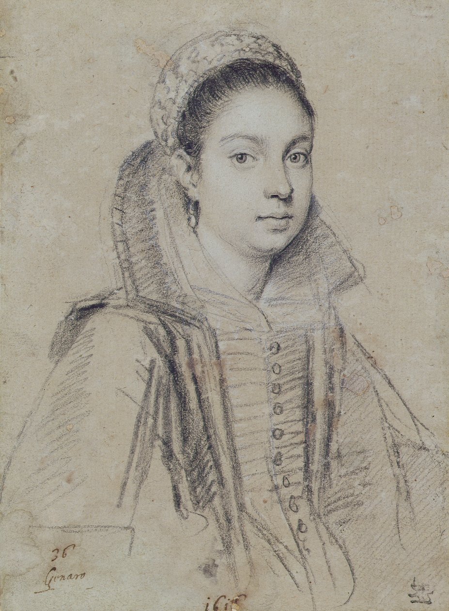 Portræt af en dame (blyant på papir) af Ottavio Mario Leoni