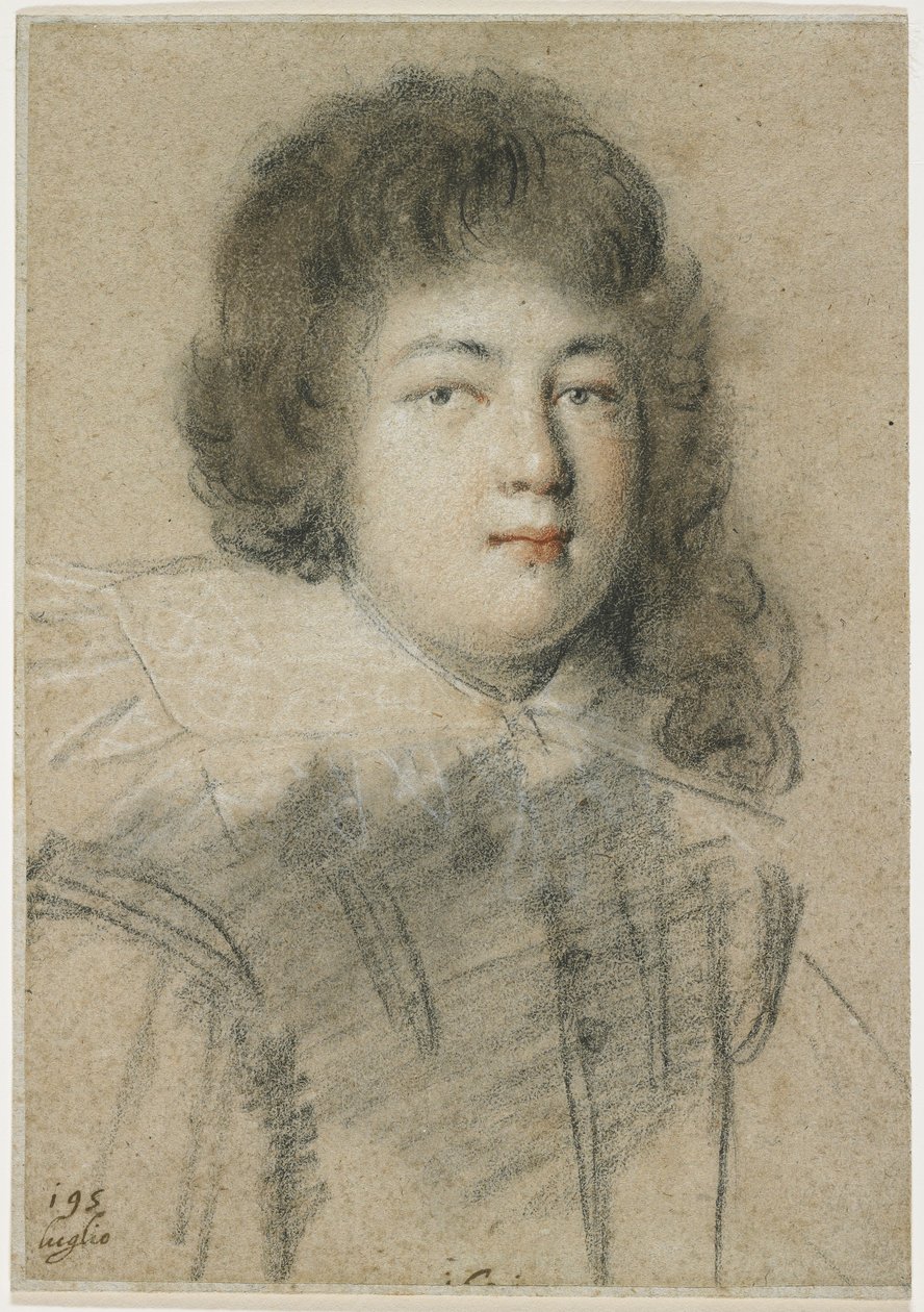 Portrait of an Adolescent Boy, 1621 (rød, sort og hvid kridt på falmet brunt lagt papir) af Ottavio Mario Leoni