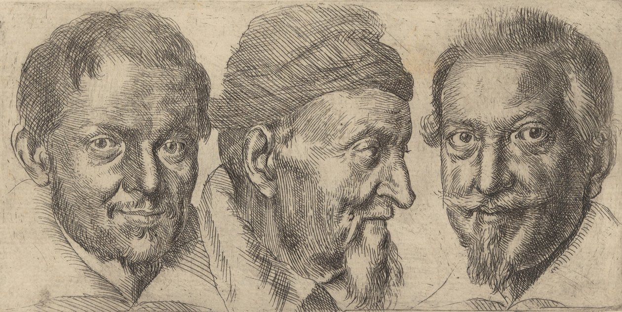 Tre portrætter, der muligvis forestiller Camillo Graffic, Ercole Pedemonte og Antoni ..., ca. 1620-30. af Ottavio Mario Leoni