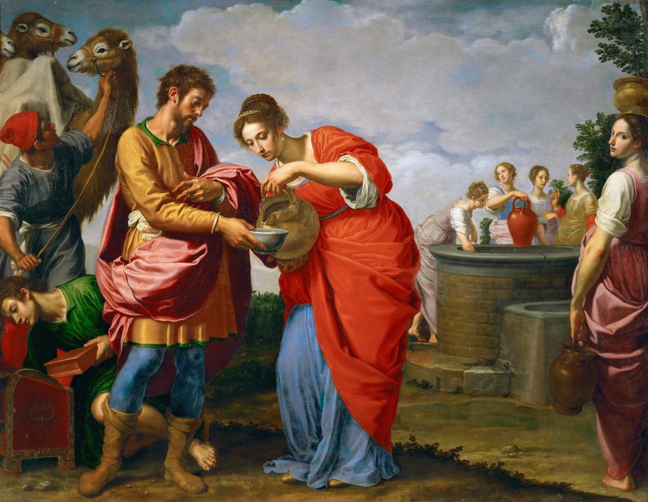 Rebecca og Eliezer ved brønden - Ottavio Vannini (1585-1643). Olie på lærred, ca. 1626. Mål : 120x154 cm. Kunsthistorisk Museum, Vienne af Ottavio Vannini