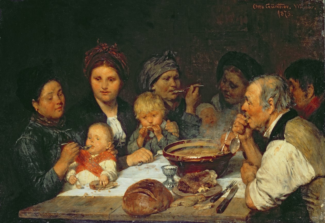 Arbejdere ved et bord, Thueringen, 1875 af Otto Edmund Guenther