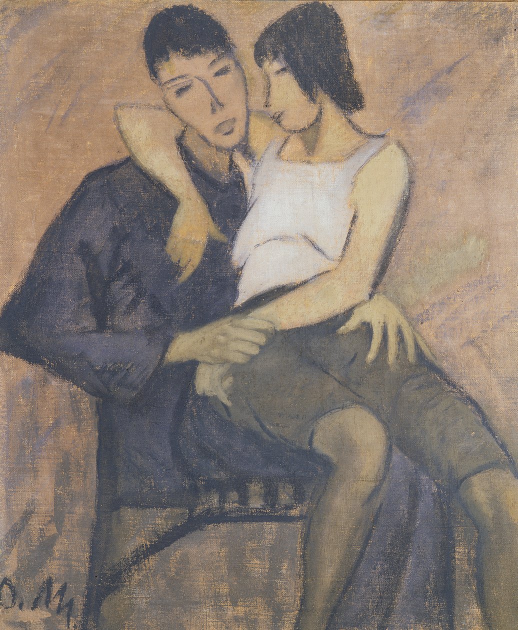 Siddende par, 1920 (olie på jute) af Otto Mueller