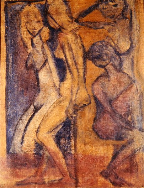 Tre piger, 1922 (se 274039 for recto) af Otto Mueller