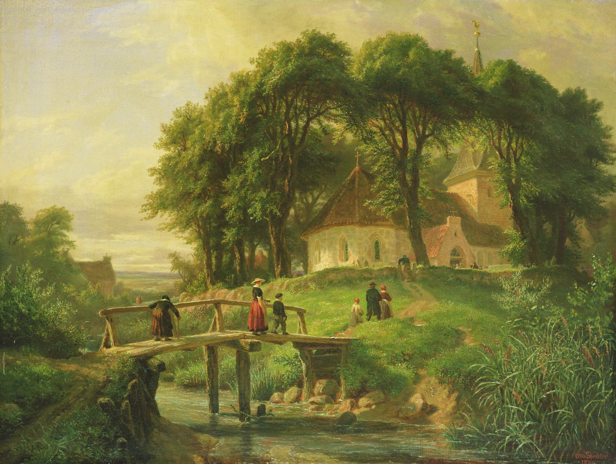 Går i kirke i Alt-Rahlstedt, 1861 af Otto Speckter