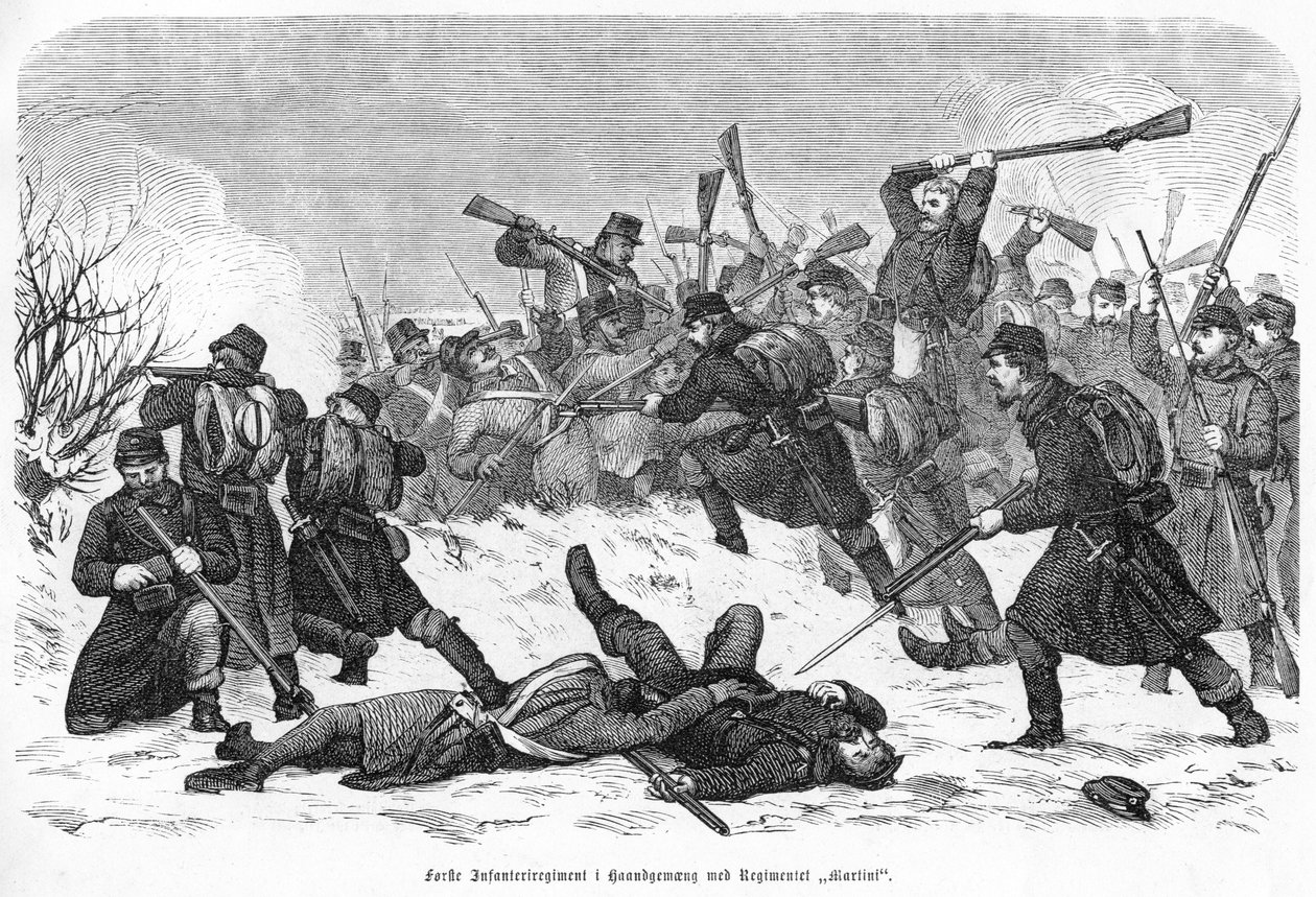 Første Infanteriregiment i Haandgemæng med Regimentet "Martini", pub. 1865 (engraving) af Otto Bache