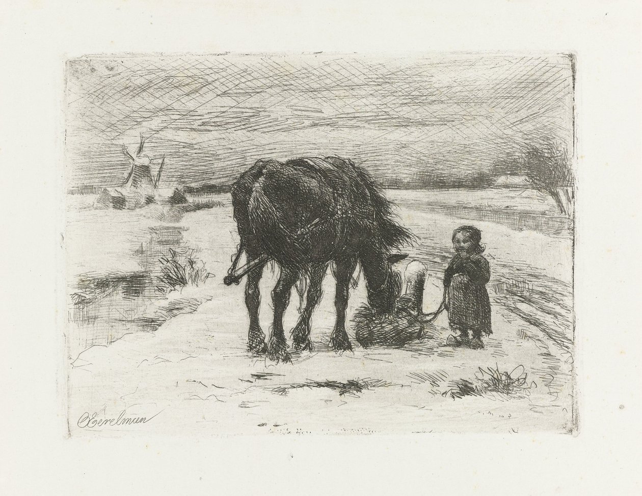 Snelandskab med barn og hest af Otto Eerelman
