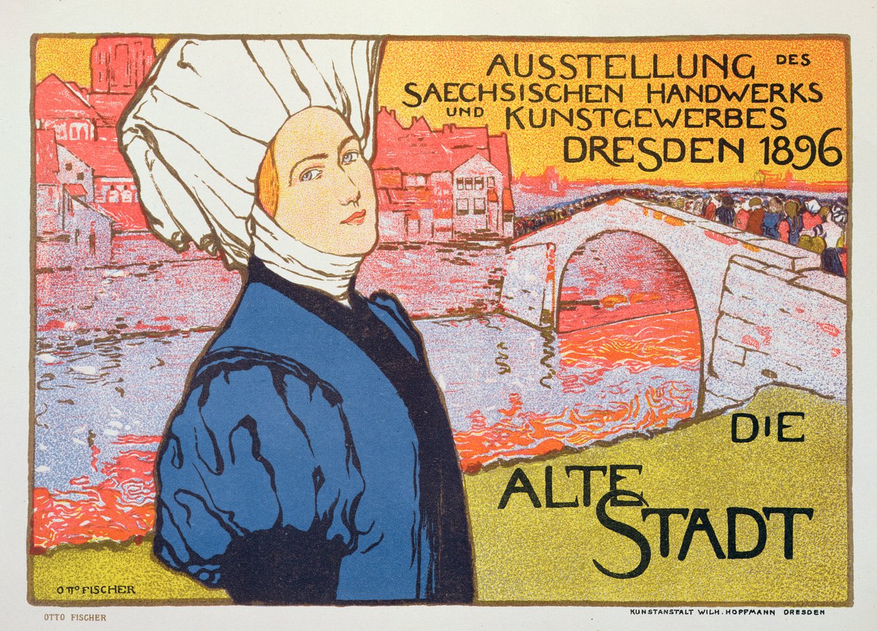 Plakat for kunst- og håndværksudstillingen i Dresden, Tyskland af Otto Fischer